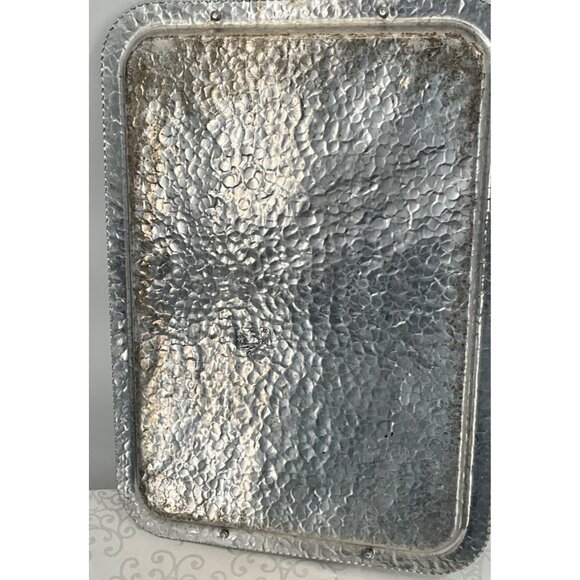 Vintage Rodney Kent Hand-Wrought Aluminum Serving Tray Tulip Floral Design 18" X - Picture 6 of 7